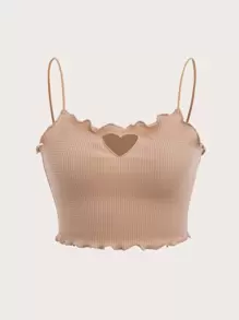 SHEIN EZwear Lettuce Trim Cut Out Front Cami Top - Apricot - View 1