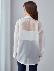 Solid Drop Shoulder Oversized Shirt - White - View 2
