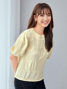 Áo sơ mi nữ Nút màu trơn Giải trí - Màu be - Xem 4