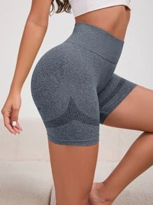 Yoga Basic Solid Wideband Waist Sports Shorts - Grey - View 4