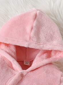 Baby Elephant Embroidery Hooded Flannel Jumpsuit - Baby Pink - View 3