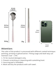 1 件花卉图案不锈钢勺子和 1 双筷子，厨房，圣诞礼物，学校用品 - 彩色 - 查看 2