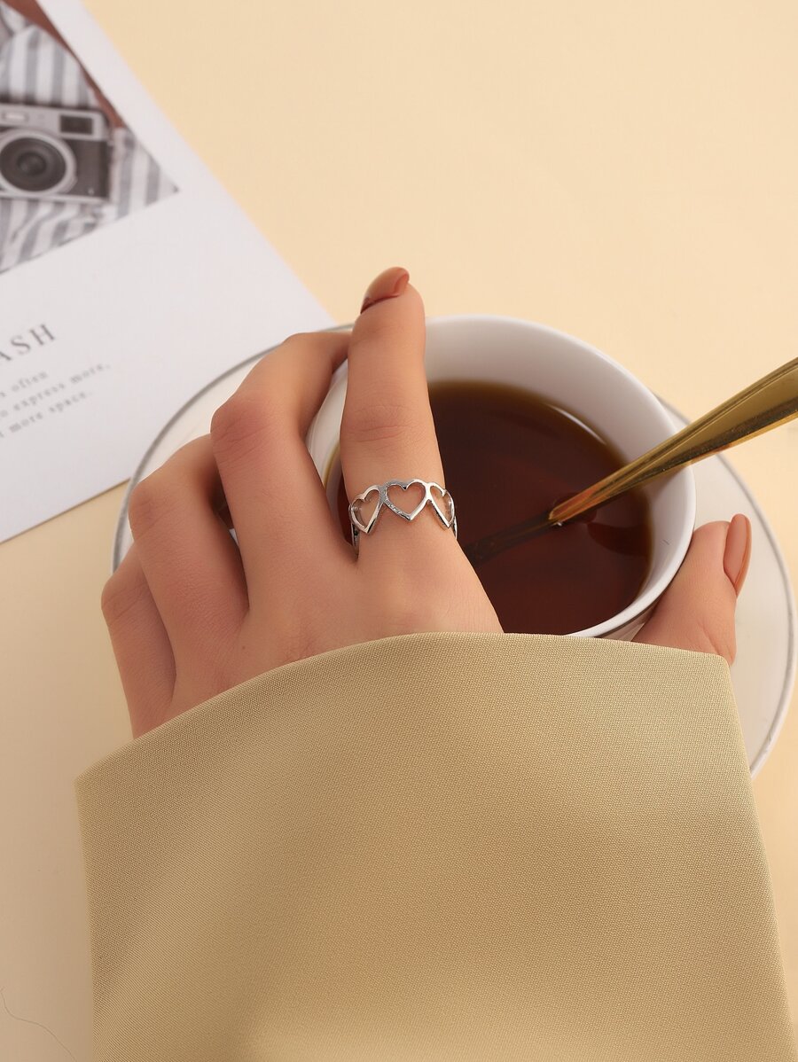 1 Miếng Châu Âu và Châu Mỹ Retro Hợp kim Hình trái tim Xu hướng: Cắt giảm Mở Điều chỉnh Nhẫn Đối với phụ nữ , Thích hợp Đối với Mặc hàng ngày Và Lễ hội Món quà - Bạc - Xem 1