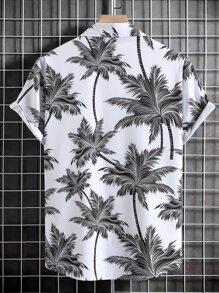 Manfinity RSRT Men Random Palm Tree Print Shirt Without Tee, Slim Fit Short Sleeve Button Up Graphic Colorful Vacation Shirt - Black and White - View 2