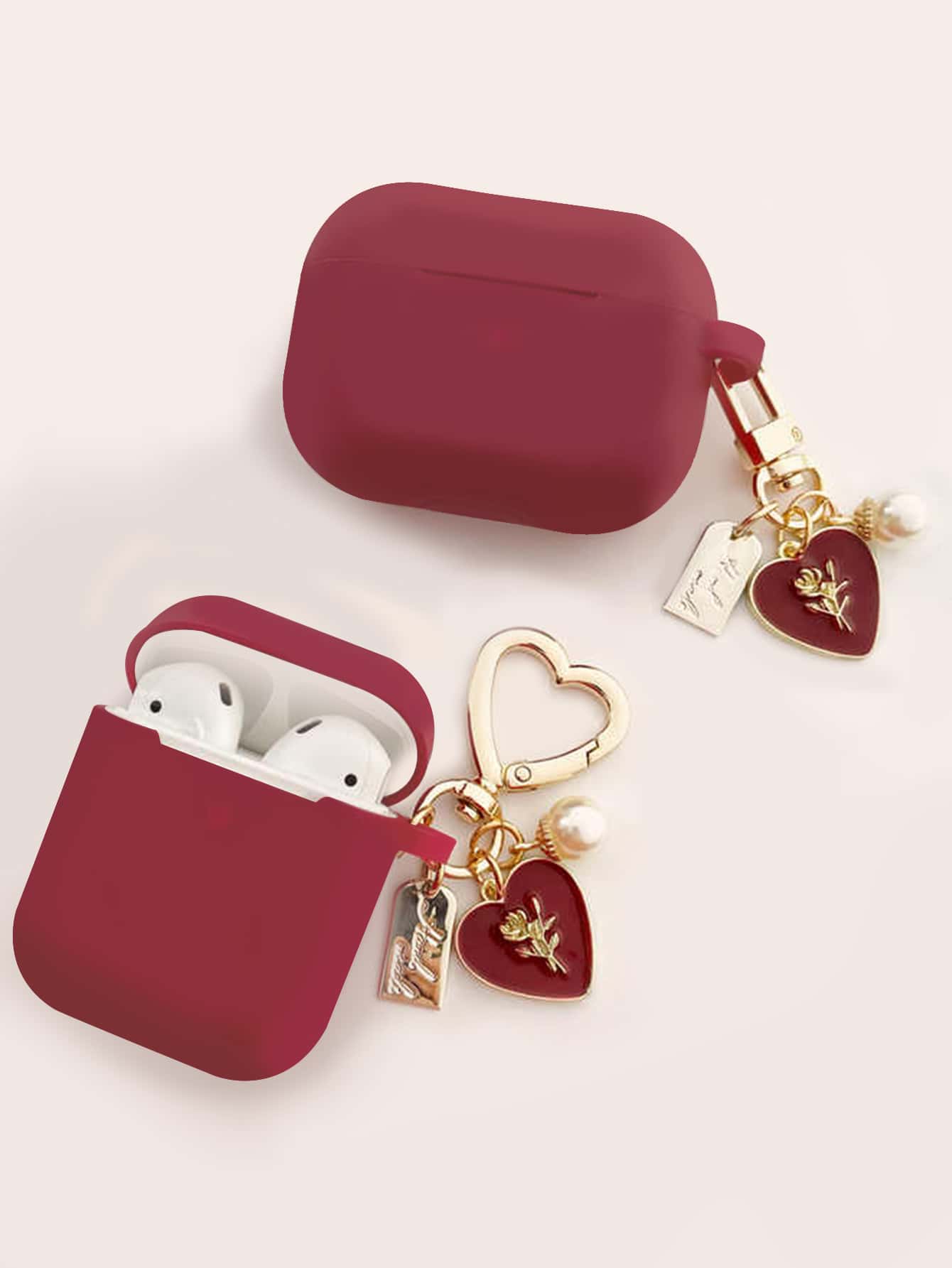情人节心形吊坠装饰盒兼容 Airpods,不包括 Airpods 兼容 Airpods1/2 AirPods Pro Kawaii - 紅色 - 查看 1