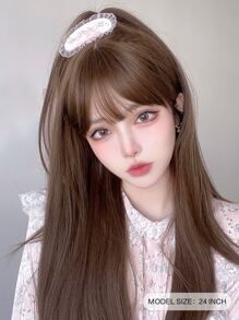 alicegarden 24 Inch Long Straight Synthetic Hair Wig, Natural Straight Style, Alluring Auburn Color. Designed With Bangs, Made Of Heat-Resistant Fiber For Durability. This Wig Is Ideal For Everyday Use, With A Natural And Realistic Appearance Mimicking Real Hair. Also A Great Gift For Women. (Accessories Not Included) - 鏽棕色 - 查看 2