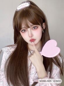 alicegarden 24 Inch Long Straight Synthetic Hair Wig, Natural Straight Style, Alluring Auburn Color. Designed With Bangs, Made Of Heat-Resistant Fiber For Durability. This Wig Is Ideal For Everyday Use, With A Natural And Realistic Appearance Mimicking Real Hair. Also A Great Gift For Women. (Accessories Not Included) - 鏽棕色 - 查看 3