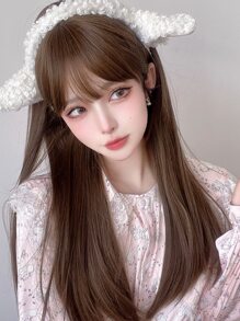 alicegarden 24 Inch Long Straight Synthetic Hair Wig, Natural Straight Style, Alluring Auburn Color. Designed With Bangs, Made Of Heat-Resistant Fiber For Durability. This Wig Is Ideal For Everyday Use, With A Natural And Realistic Appearance Mimicking Real Hair. Also A Great Gift For Women. (Accessories Not Included) - 鏽棕色 - 查看 5
