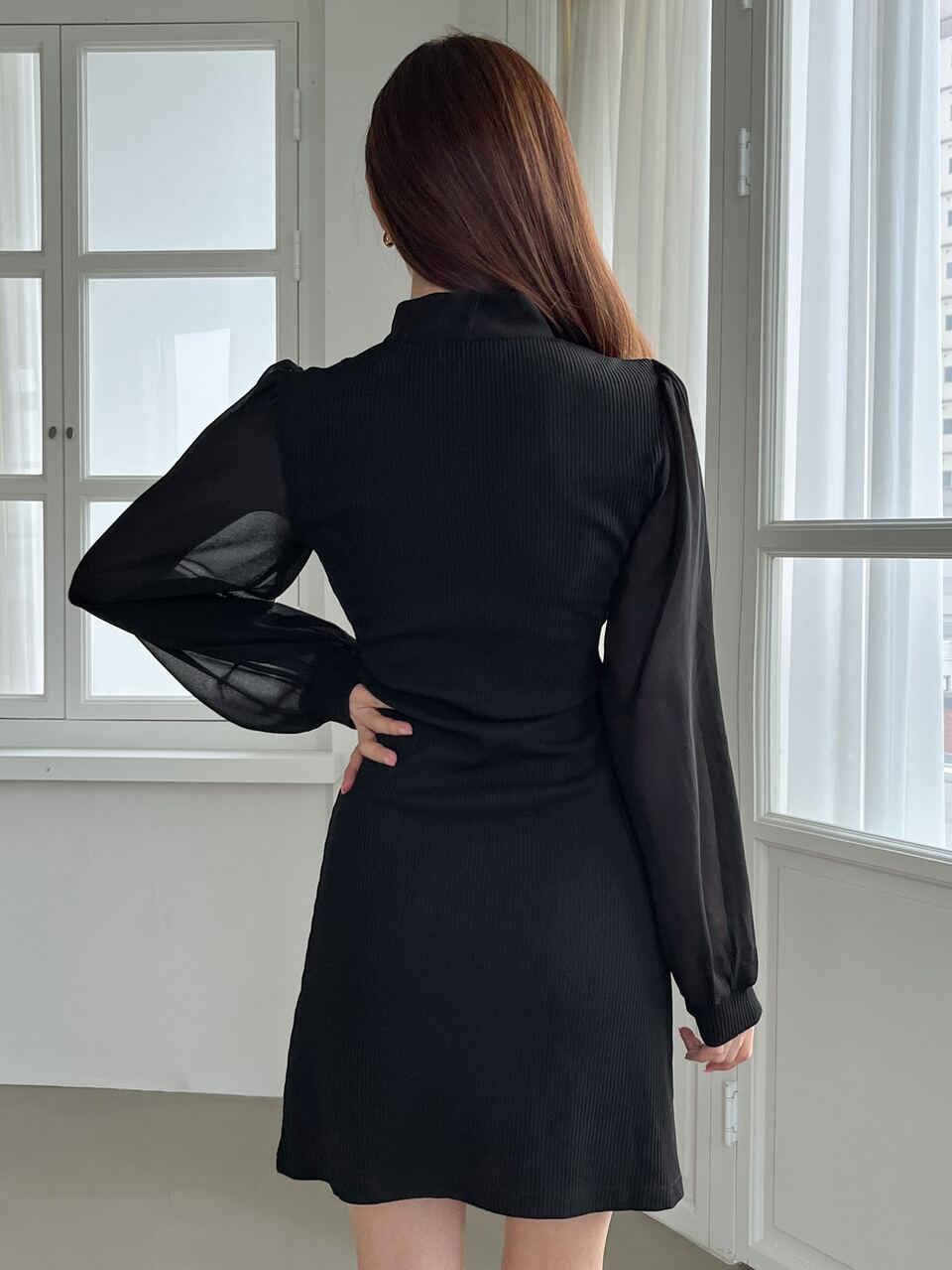 Frog Button Bishop Sleeve Dress