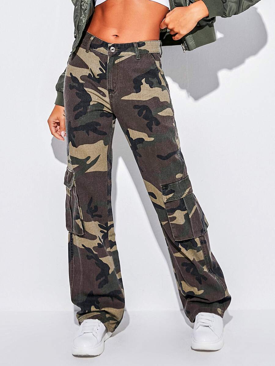Camo Print Flap Pocket Cargo Pants main image 1
