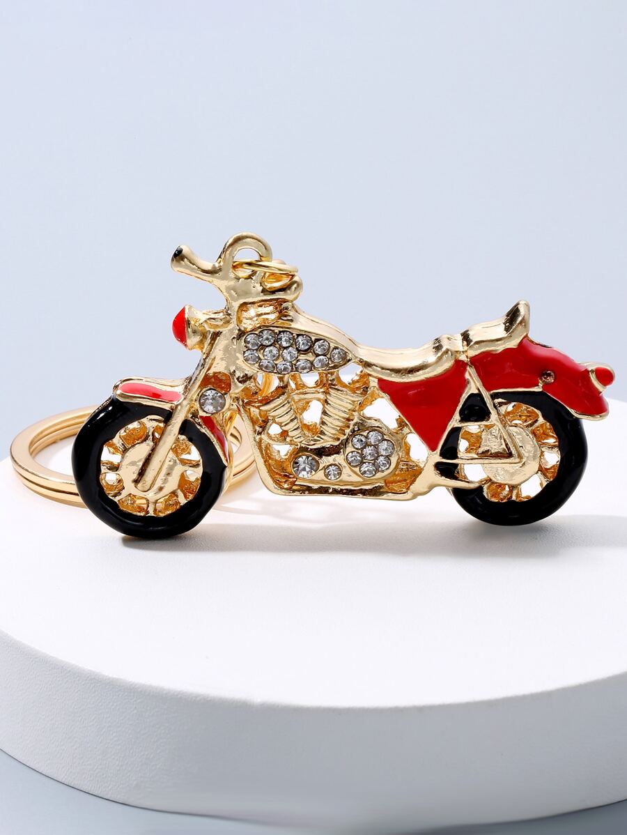 Men Rhinestone Decor Motorcycle Charm Keychain - Multicolor - View 1