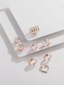 Bộ 7/8 khuyên tai kẹp hợp kim hình chữ C không cần xỏ khuyên - Hoa hồng vàng - Xem 1