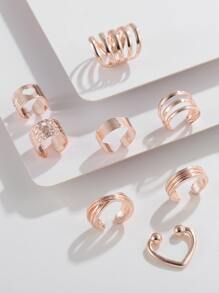 Bộ 7/8 khuyên tai kẹp hợp kim hình chữ C không cần xỏ khuyên - Hoa hồng vàng - Xem 4