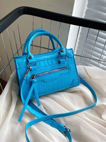 CONTAINEVERY Mini Neon Blue Crocodile Embossed Square Bag - Baby Blue - View 1