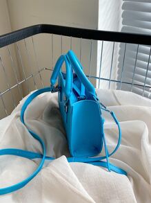 CONTAINEVERY Mini Neon Blue Crocodile Embossed Square Bag - Baby Blue - View 5