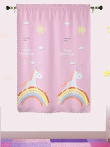 Unicorn Print Single Panel Curtain, Cute Blackout Window Curtain For Kids Bedroom - Multicolor - View 2