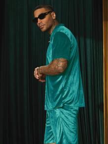 Manfinity AFTRDRK Bộ hai mảnh Nam Dây kéo Nút phía trước màu trơn Giải trí - Màu xanh bạc hà - Xem 5