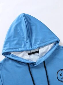 Manfinity Men Ombre Slogan & Cartoon Graphic Kangaroo Pocket Drawstring Hoodie - Multicolor - View 4