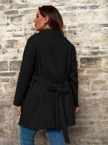 SHEIN LUNE Plus Waterfall Collar Belted Coat - Black - View 2