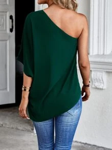 SHEIN LUNE Áo sơ mi nữ màu trơn Giải trí - Màu xanh lá cây đậm - Xem 2