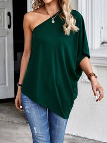 SHEIN LUNE Áo sơ mi nữ màu trơn Giải trí - Màu xanh lá cây đậm - Xem 3
