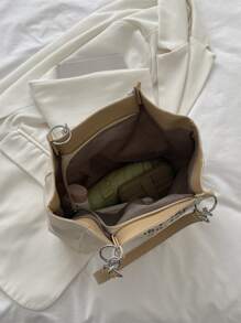 Letter Large Capacity Slogan Graphic Chain Decor Square Bag - Beige - View 4