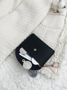 Lychee Embossed Flap Coin Purse Lightweight Fashion Money For Anniversary For Birthday Gift For White-Collar Workers For Male For Female - Black - View 2