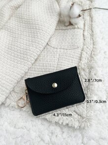 Lychee Embossed Flap Coin Purse Lightweight Fashion Money For Anniversary For Birthday Gift For White-Collar Workers For Male For Female - Black - View 4