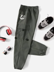 SHEIN 動漫圖案拉鍊口袋青少年貨物褲