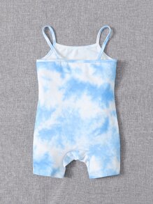 SHEIN Baby Girl Butterfly Print Tie Dye Cami Romper - Blue and White - View 2