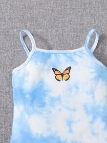 SHEIN Baby Girl Butterfly Print Tie Dye Cami Romper - Blue and White - View 3