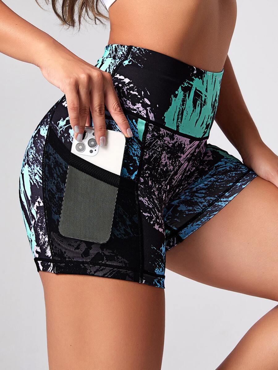Yoga Trendy Quần Shorts Thể thao Nữ Tương phản Mesh Túi Tất cả trên in - Nhiều màu - Xem 1