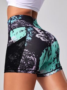 Yoga Trendy Quần Shorts Thể thao Nữ Tương phản Mesh Túi Tất cả trên in - Nhiều màu - Xem 2