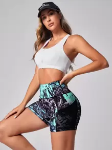 Yoga Trendy Quần Shorts Thể thao Nữ Tương phản Mesh Túi Tất cả trên in - Nhiều màu - Xem 4