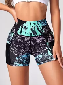 Yoga Trendy Quần Shorts Thể thao Nữ Tương phản Mesh Túi Tất cả trên in - Nhiều màu - Xem 6
