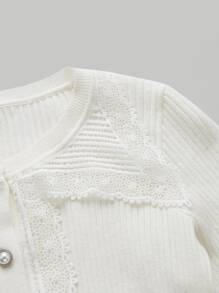 SHEIN MOD Contrast Guipure Lace Bow Front Cardigan - White - View 4