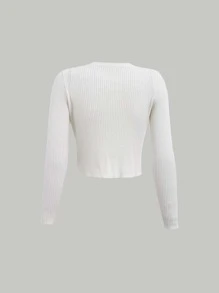 SHEIN MOD Contrast Guipure Lace Bow Front Cardigan - White - View 5