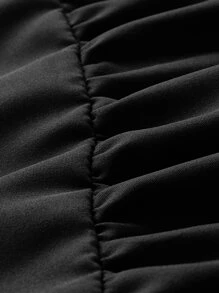 ROMWE Fairycore Solid Frill Trim Tie Front Dress - Black - View 4