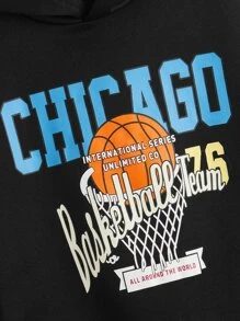 SHEIN 男孩籃球和字母圖案保暖連帽衫