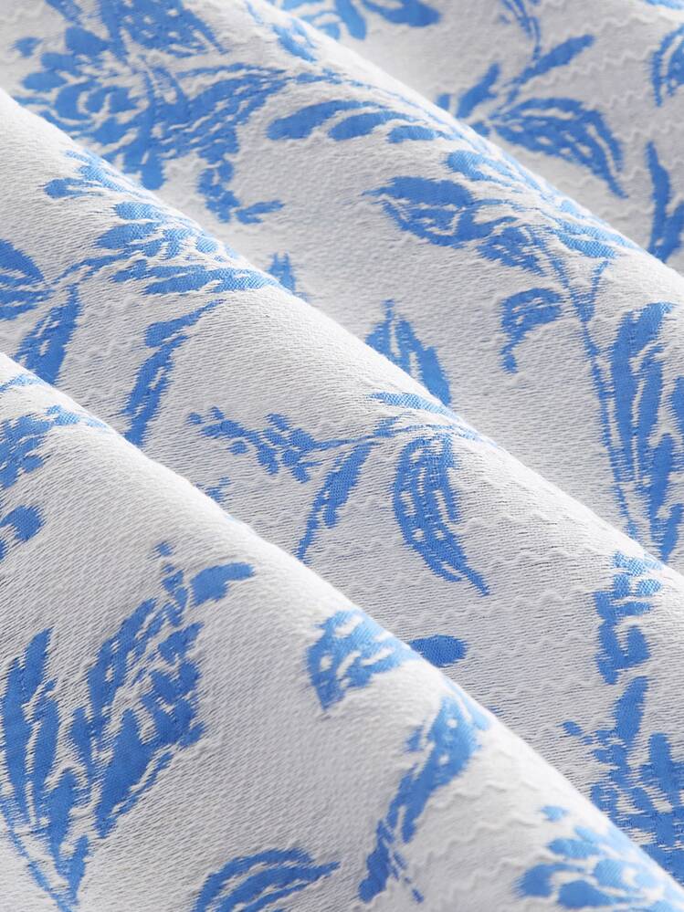 SHEIN MOD Floral Print Puff Sleeve Dress - Blue and White - View 6