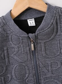 Toddler Boys Letter Pattern Bomber Jacket - Dark Grey - View 5