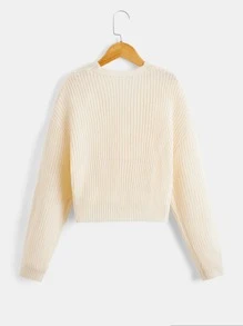SHEIN Teen Girls Twist Front Drop Shoulder Jumper - Beige - View 2