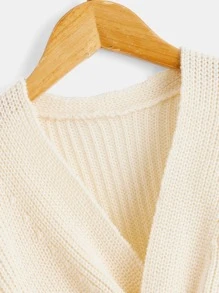 SHEIN Teen Girls Twist Front Drop Shoulder Jumper - Beige - View 4