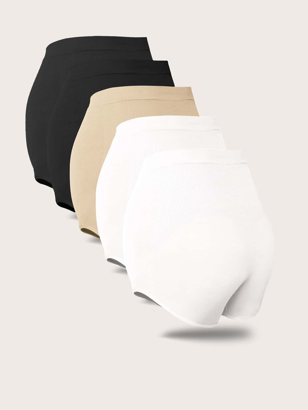 SHEIN Maternity 5pack Solid Ribbed Knit Panty SHEIN USA