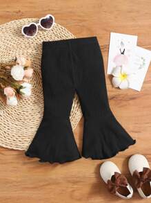 SHEIN 嬰兒女孩萵苣邊樓蘭褲 - 黑色 - 查看 1