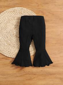 SHEIN 嬰兒女孩萵苣邊樓蘭褲 - 黑色 - 查看 2