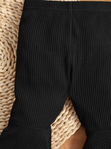 SHEIN 嬰兒女孩萵苣邊樓蘭褲 - 黑色 - 查看 3