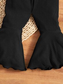 SHEIN 嬰兒女孩萵苣邊樓蘭褲 - 黑色 - 查看 4