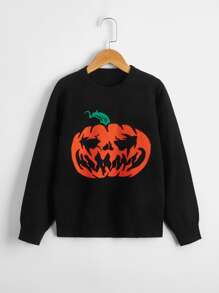 SHEIN Boys Halloween Pumpkin Pattern Jumper - Black - View 1