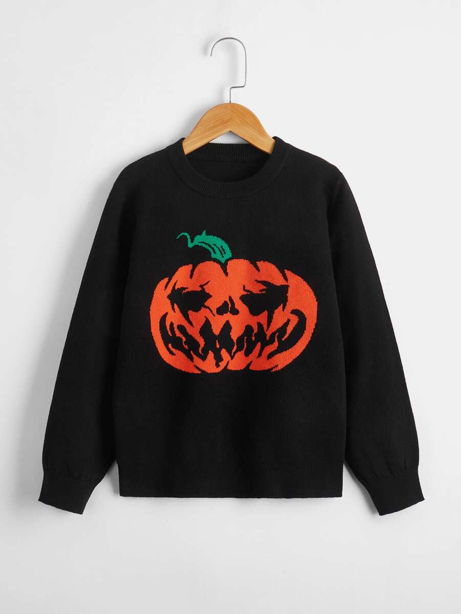 SHEIN Boys Halloween Pumpkin Pattern Jumper - Black - View 1